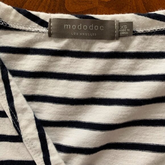 Mod O Doc Mododoc Los Angeles Womens Striped Tee Shirt Top V-Neck Nautical XS - Picture 2 of 4
